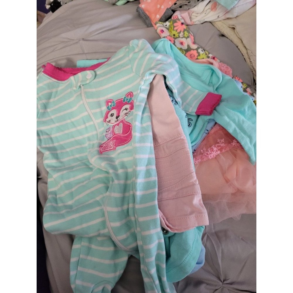 Lot 6 Baby Girl Sleep Play Newborn 3 Mth Bodysuits Sleeper Ruffle Pants  Dress